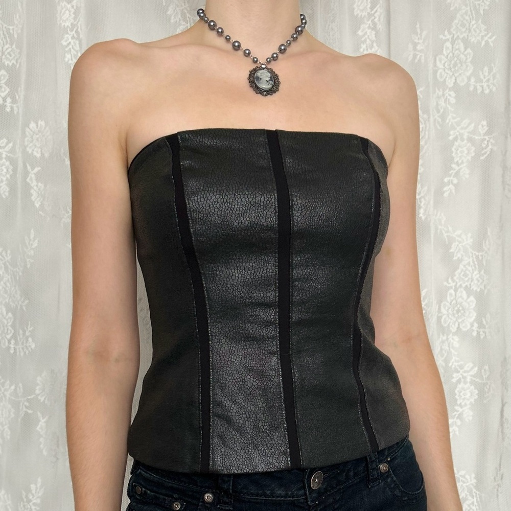 Black Pleather Strapless Corset / Bustier